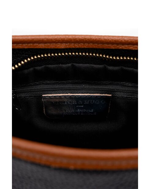 Schultertasche Ava aus Leder in Schwarz/Camel - 28x17x8cm