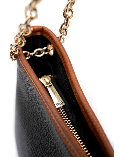 Schultertasche Ava aus Leder in Schwarz/Camel - 28x17x8cm