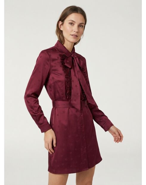 Burgunderfarbenes Kurzkleid aus Jacquard