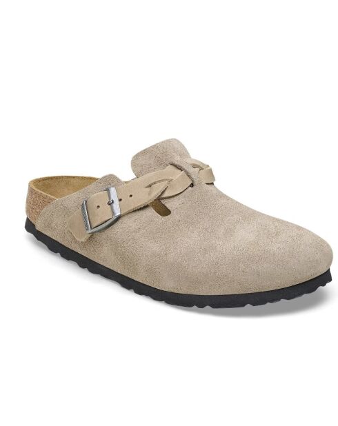 Sabots en velours de cuir Boston Braided taupe