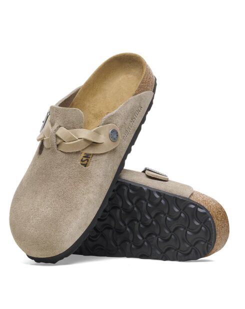 Sabots en velours de cuir Boston Braided taupe