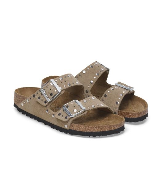Arizona Rivet Pantoletten aus Veloursleder in Taupe