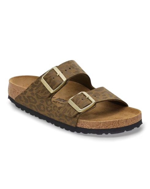 Khakifarbene Pantoletten Arizona Bf Leopard aus Samt