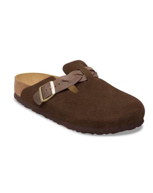 Sabots en velours de cuir Boston Braded marron