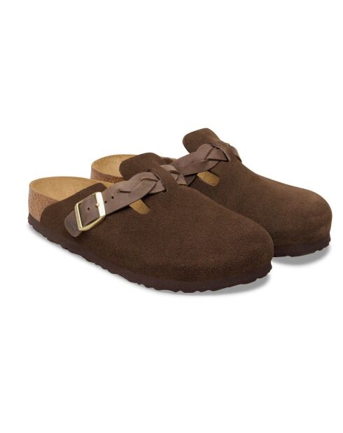 Sabots en velours de cuir Boston Braded marron