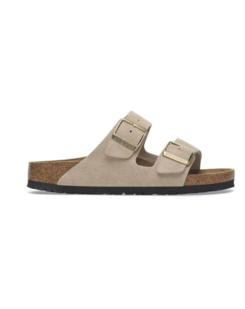 Sandfarbene Pantoletten Arizona Sandro aus Veloursleder