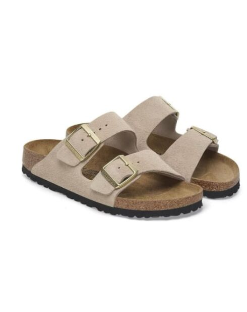 Sandfarbene Pantoletten Arizona Sandro aus Veloursleder