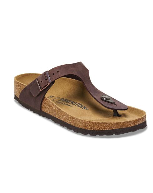 Tongs en velours de  cuir Gizeh brunes