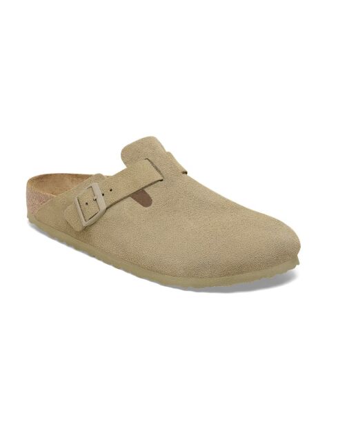 Sabots en velours de cuir Boston Faddeds kaki délavé