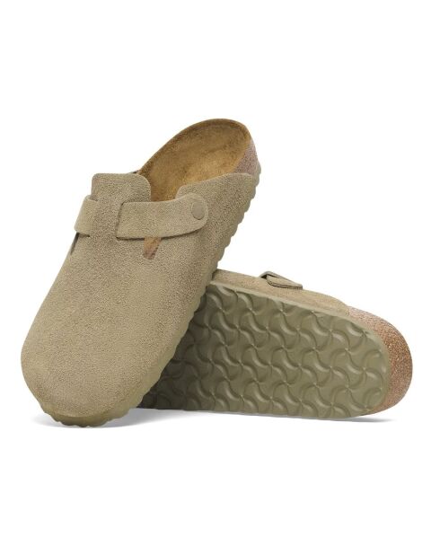Sabots en velours de cuir Boston Faddeds kaki délavé