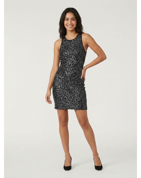 Robe courte à sequins en maille noire