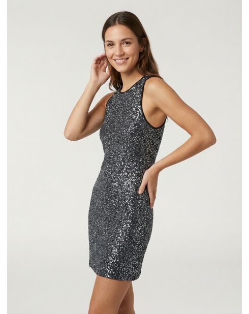 Robe courte à sequins en maille noire