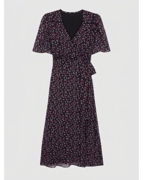 Langes Wickelkleid mit schwarzem Aufdruck