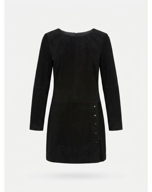 Langärmliges Kurzkleid aus Ziegenleder in Schwarz
