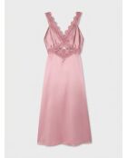 Langes Slipdress mit lila Guipure