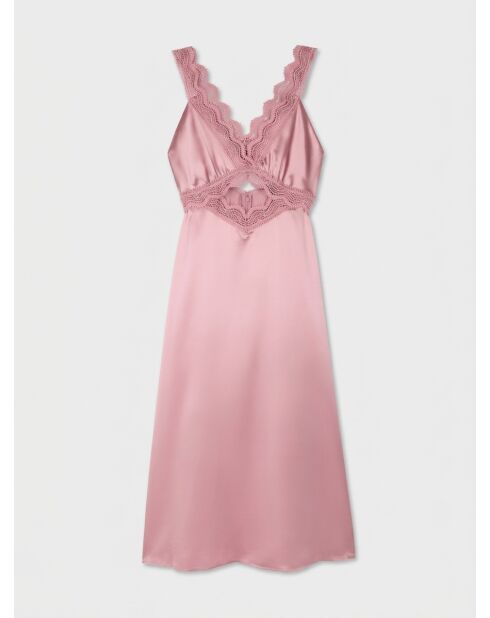 Langes Slipdress mit lila Guipure