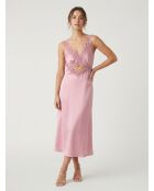 Langes Slipdress mit lila Guipure