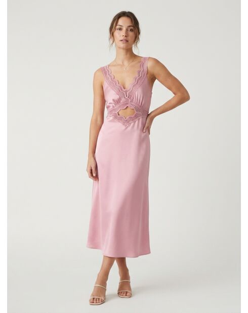 Langes Slipdress mit lila Guipure