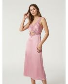 Langes Slipdress mit lila Guipure