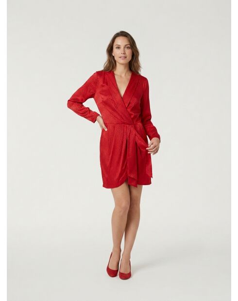 Robe courte à pois jacquard rouge orientale