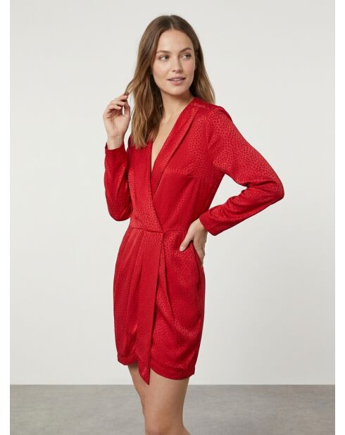 Robe courte à pois jacquard rouge orientale