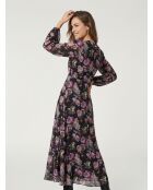 Langes Kleid mit Blumendruck in Schwarz und Lila