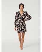 Langes Blumenkleid mit schwarz-rosa Drapierung