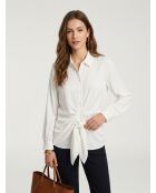 Langarmshirt mit Krawatte und Drapierung ecru