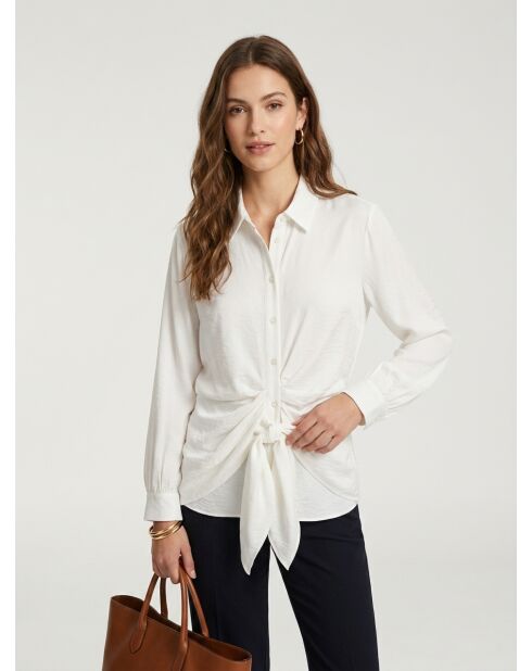 Shirt met lange mouwen en stropdas en drapering ecru