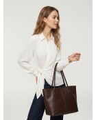Langarmshirt mit Krawatte und Drapierung ecru