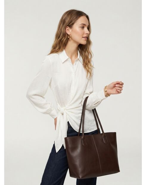 Shirt met lange mouwen en stropdas en drapering ecru