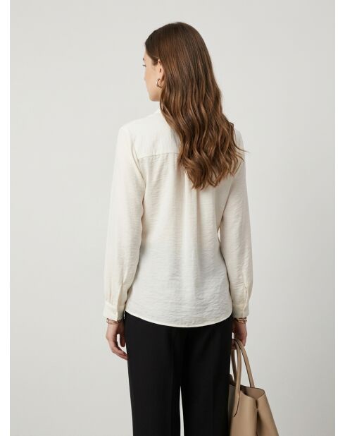Shirt met lange mouwen en stropdas en drapering ecru