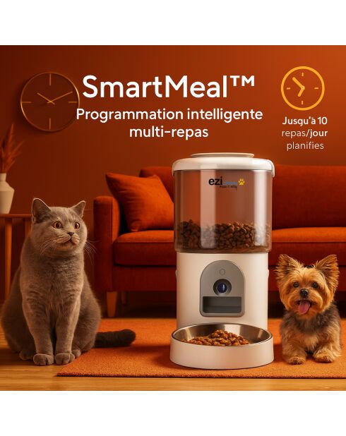 Distributeur de croquettes et fontaine pour chat et petit chien blanc / gris - 34x19x35.1 cm