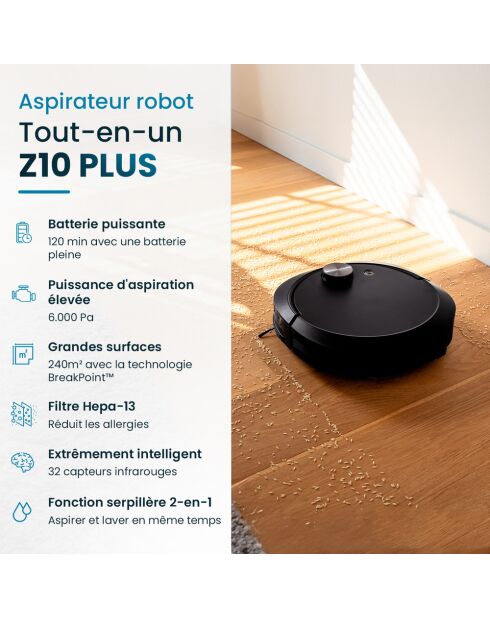 Alles-in-één Z10 Plus zwarte robotstofzuiger - 35 x 36 x 9,5 cm