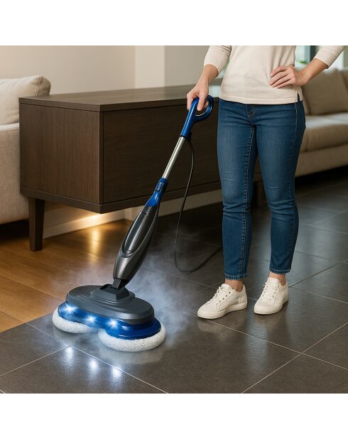 Balai 2 en 1 Nettoyeur Vapeur / Cireuse de Parquet noir/bleu - 450 ml