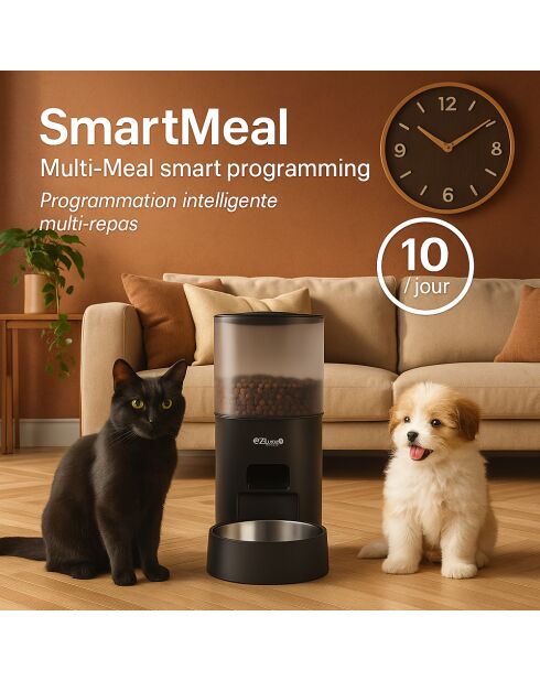 Set distributeur de croquettes et fontaine pour chat et petit chien anthracite - 28.3 × 18 × 29.8 cm