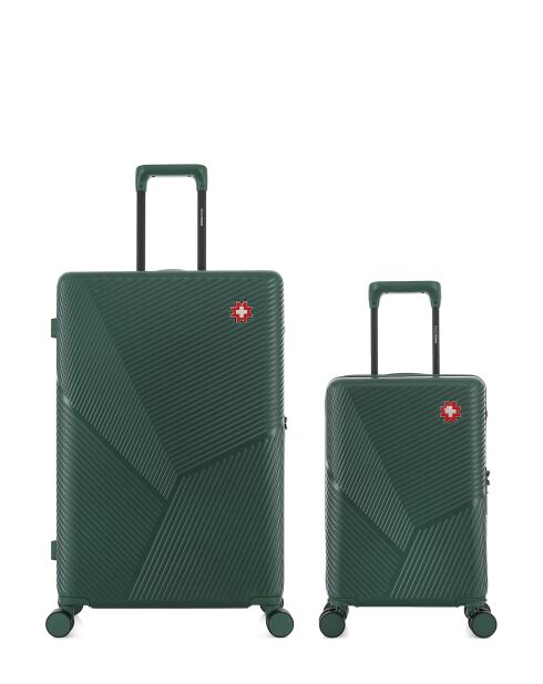 Set aus 2 großen Koffern und Kabine XS Fribourg dunkelgrün - 75x47,5x29 cm