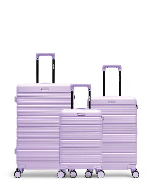 Set de 3 maletas grandes, de fin de semana y cabina XS Lugano, color morado, 75 x 47,5 x 29 cm