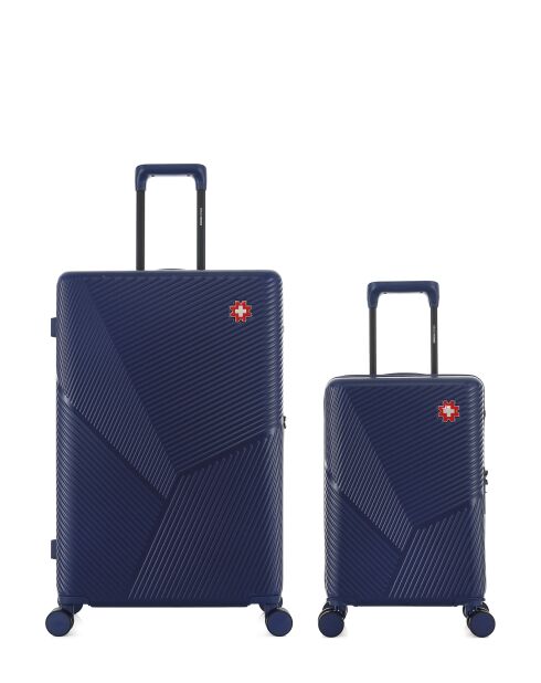 Set van 2 grote koffers en cabine XS Fribourg donkerblauw - 75x47,5x29 cm