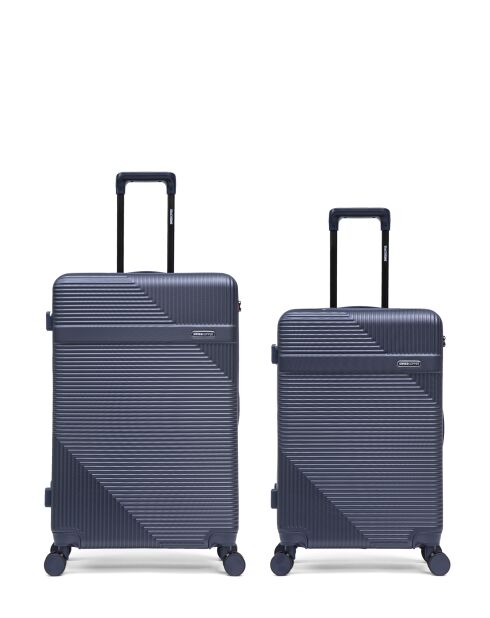 Set van 2 donkerblauwe Wohlen weekendkoffers en grote koffers - 75x47,5x29 cm