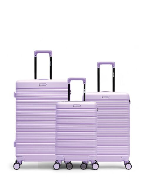 Set de 3 maletas grandes, de fin de semana y cabina Lugano, color morado, 75 x 47,5 x 29 cm