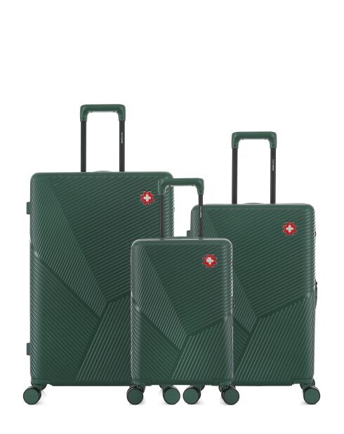 Set mit 3 großen Koffern, Weekend And Cabin XS Fribourg, dunkelgrün — 75 x 47,5 x 29 cm