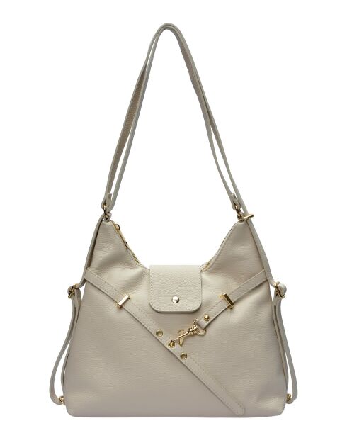 Sac bandoulière/sac à dos en cuir TSBV 50 beige - 23.5x36x11 cm