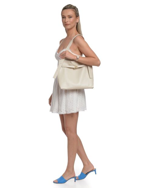 SBV 76 Hobo-Tasche aus beigefarbenem Leder - 28x38,5x7,5 cm