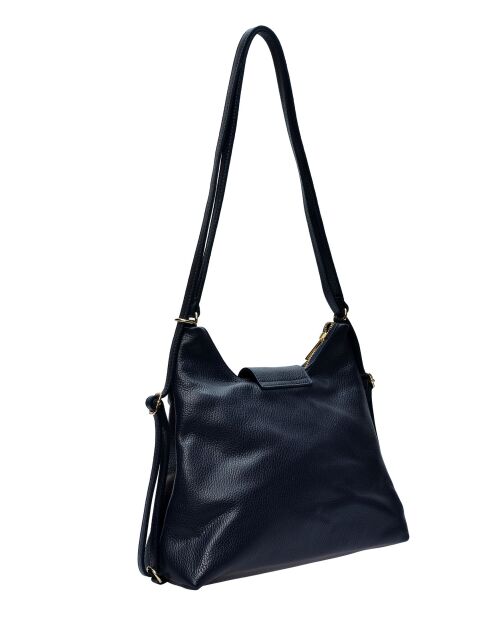 TSBV 50 Schultertasche/Rucksack aus dunkelblauem Leder - 23,5 x 36 x 11 cm