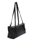 Schwarze Fleuron Schultertasche aus Leder - 16x31x9 cm