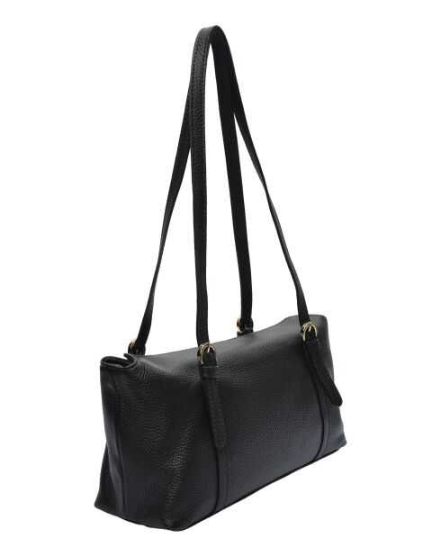 Schwarze Fleuron Schultertasche aus Leder - 16x31x9 cm