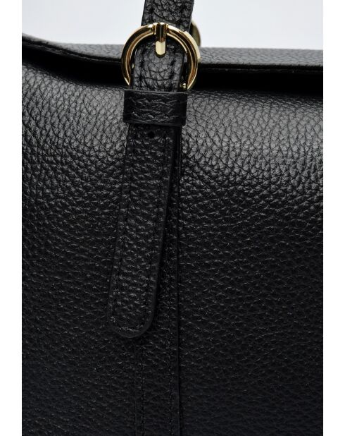 Schwarze Fleuron Schultertasche aus Leder - 16x31x9 cm