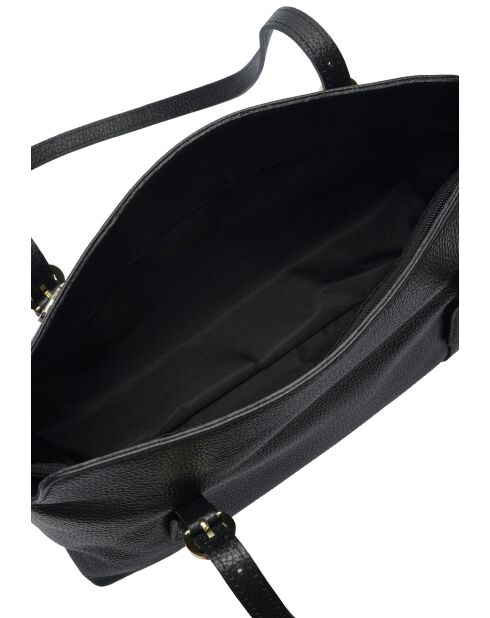 Schwarze Fleuron Schultertasche aus Leder - 16x31x9 cm
