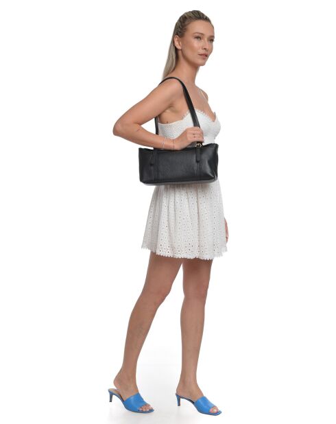 Schwarze Fleuron Schultertasche aus Leder - 16x31x9 cm